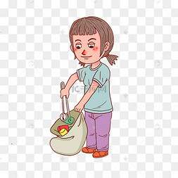 卡通人物社区服务清理垃圾义工