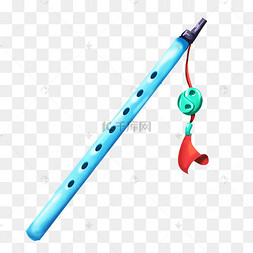 插画吹笛子的帅气少年古风书本酒水毛笔笛子图标蓝色现代长萧乐器虎年