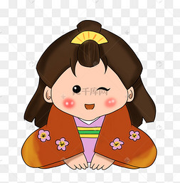 日本跪拜小女孩插画