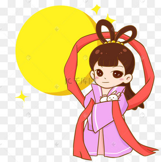 中秋节手绘插画嫦娥抱着玉兔png免费下载