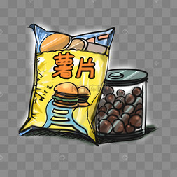 零食主题薯片巧克力卡通手绘