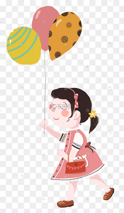 手拿气球卡通女孩