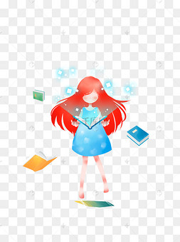小女孩手捧发光的魔法书