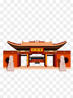 手绘古寺庙雷音寺可商用元素