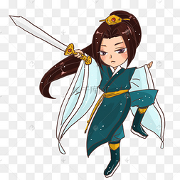 卡通中国风古风武侠男子q版下载 png下载psd武侠主题q版红衣侠女下载
