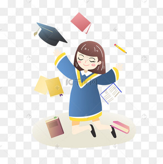 毕业季女孩扔学士帽书素材