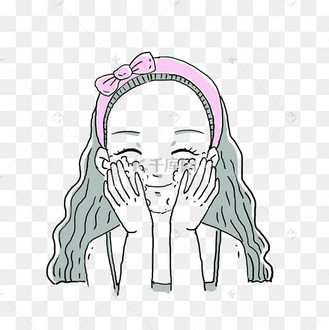 手绘线条绘画洗脸女孩