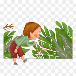 弯腰玩耍的小孩插画