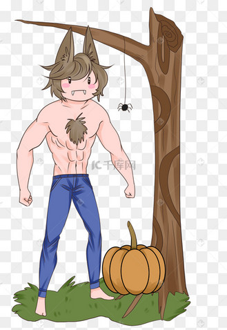 万圣节卡通狼人男孩插画