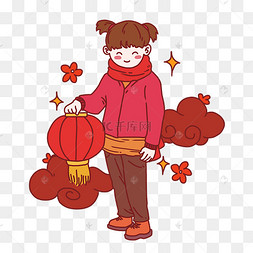 手拿灯笼卡通
