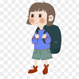 开学背着书包上学的小女孩插画png奋斗羊驼手绘卡通矢量学生学习准备