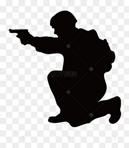 跪地举枪军人剪影