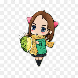 手绘卡通可爱少女榴莲系列