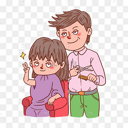 龙抬头理发女孩和理发师人物