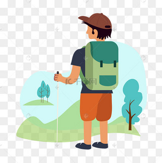 卡通风男孩眺望风景