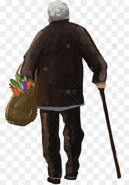 拄着拐杖的老人背影