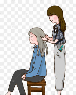 养老陪伴老人女儿给妈妈梳头发治