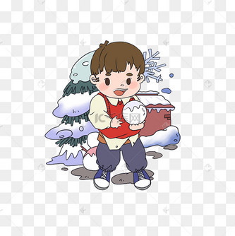 雪地场景小男孩玩雪手绘插画