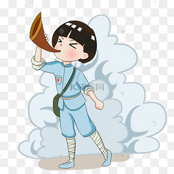 建党节吹牛角号的红军女战士插画