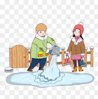 手绘冬季大寒倒水人物插画