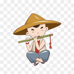 牧童吹笛子的插画