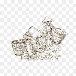 素描免抠采茶中的女人下载