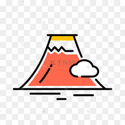 手绘卡通彩色旅游名胜富士山