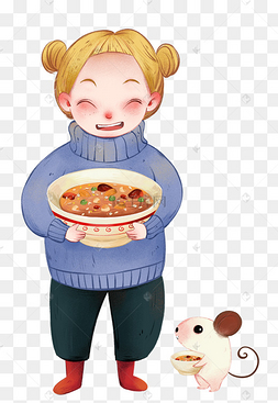 端一碗腊八粥女孩下载 png下载psd卡通手绘小清新可爱风腊八粥下载