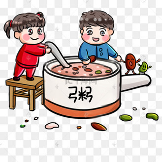 2019腊八节系列卡通手绘q版两个人煮粥