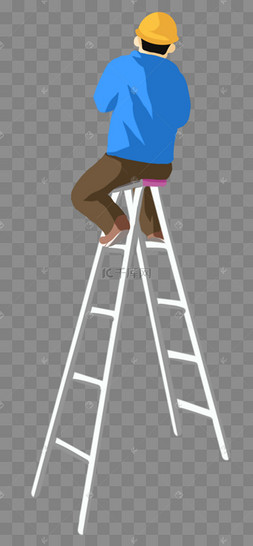 站在人字梯上的卡通人物