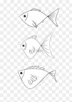 黑白简笔装饰可爱图案线条鱼