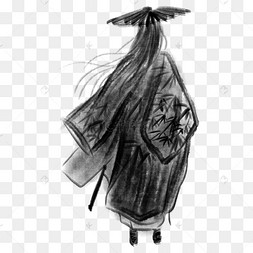 水墨古风戴斗笠侠客下载 png下载psd中国风水墨画人物穿蓑衣的人下载