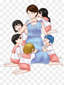 教师节快乐学生环抱老师卡通