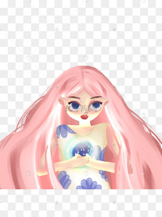 手绘拿着水晶球的小女孩