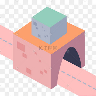 隧道卡通手绘插画psd