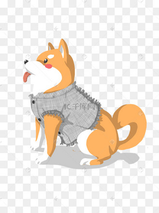 侧面穿衣服伸舌头的手绘卡通可爱柴犬