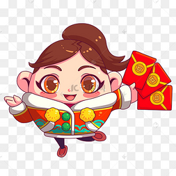 卡通形象新年发红包的女子