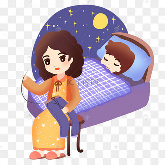 慈祥妈妈夜晚缝补