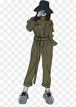 穿着时髦连体工装的女孩