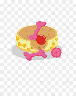 矢量手绘卡通狗食盆可爱手绘小动物狗狗摆件手绘卡通双十一购物双11