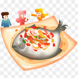 年夜饭清蒸鱼插画