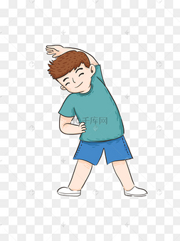 手绘卡通微笑着锻炼身体的男孩可