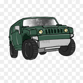 卡通绿色越野车插画