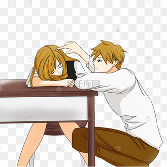 卡通人物趴桌子情侣浪漫情侣情人节婚博会