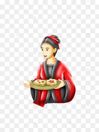 端枣花糕的古代红衣女子卡通元素