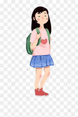 下载 png下载psd春季开学路上的学生卡通手绘素材下载 png下载psd开学