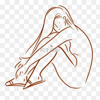 坐着的美女侧面线条简笔画