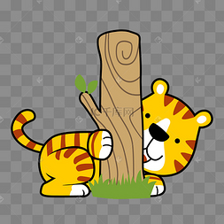 躲在树枝后面的老虎矢量素材