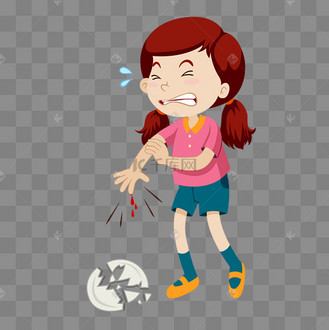 卡通手臂受伤的小女孩