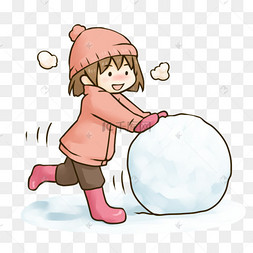 冬季冬天卡通手绘滚雪球的女孩